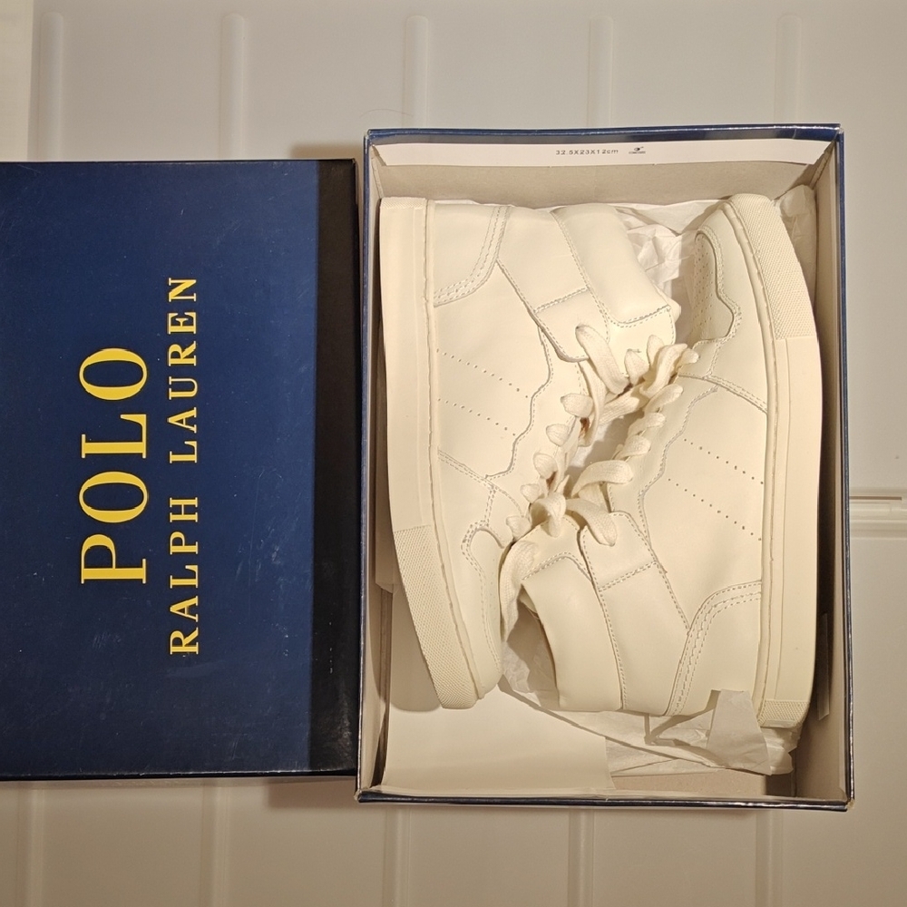 New Rare Polo Ralph Lauren Off White Leather High Top Sneakers